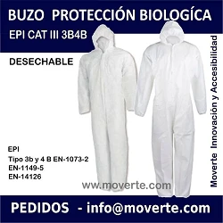 BUZO DE PROTECCIÓN IMPERMEABLE DESECHABLE EPI CAT III 3B/4B