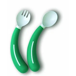Tenedor y cuchara para niños zurdos Color verde