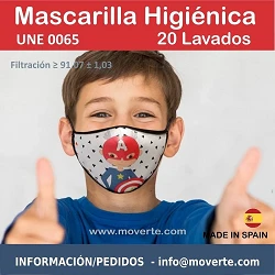 Mascarilla higienica Infantil 20 lavados UNE 0065