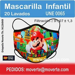 Mascarilla infantil Mario Bross-20-lavados-homologada